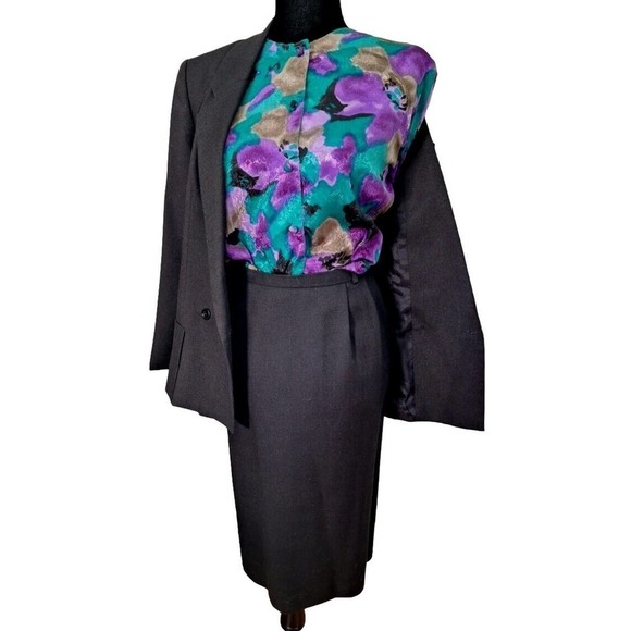 Vintage 1980s Linen Blend Double Breasted Blazer Midi Skirt Suit Set Women Small - Picture 11 of 11